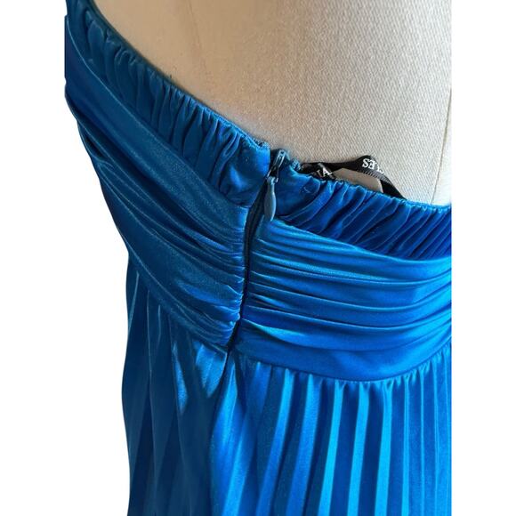 Y2K Blue Pleated Maxi Dress Gown Sweetheart Empire Waist vtg city triangles NOS - Picture 7 of 15